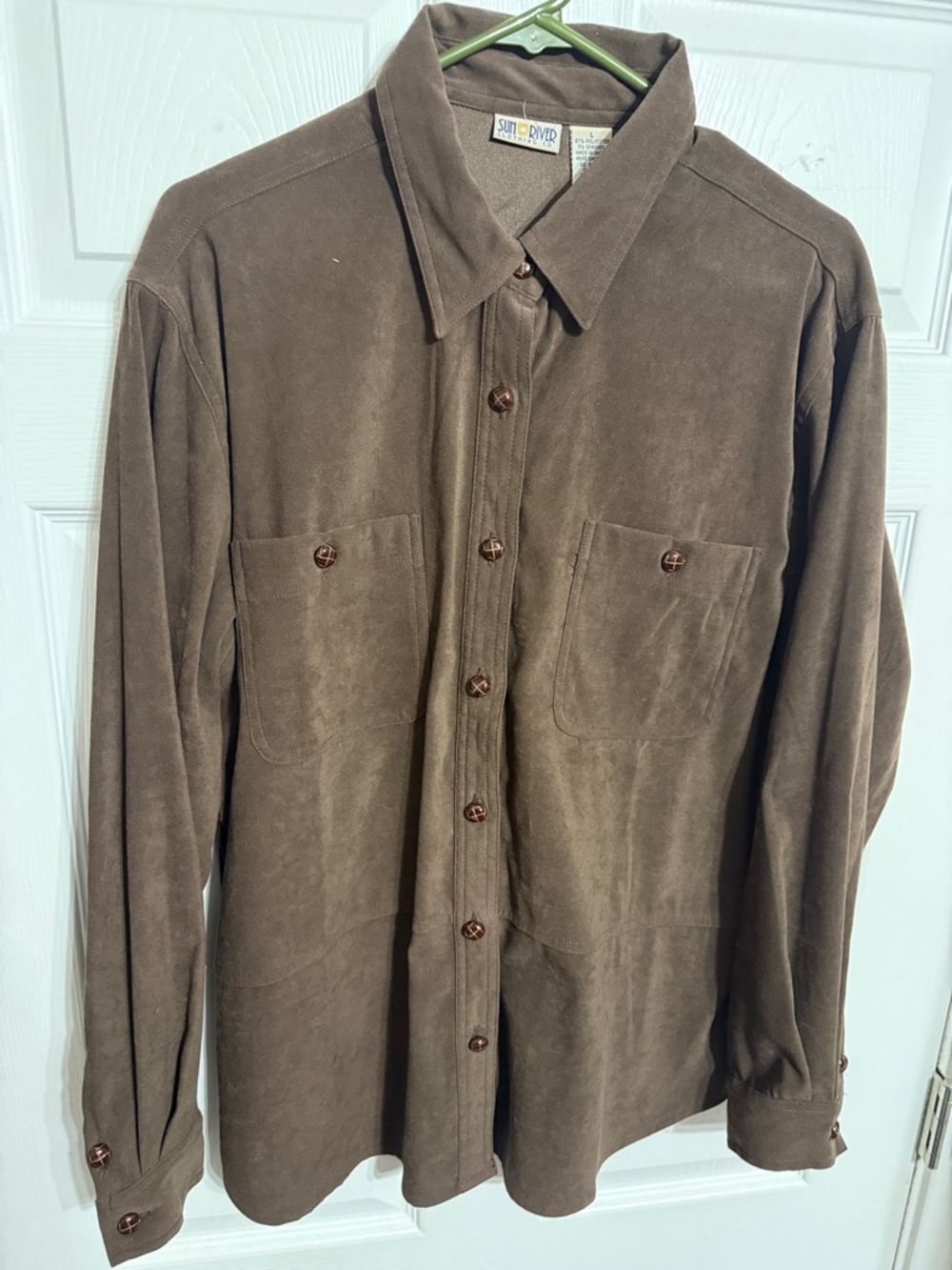 Brown Button-Down Faux Suede Shirt